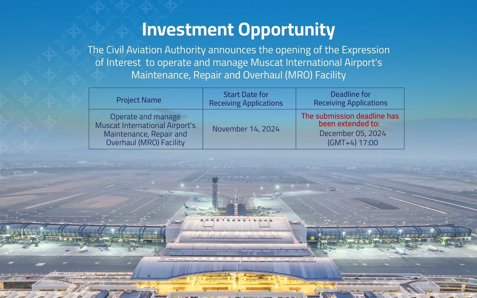 Investment opportunity to operate and manage Muscat International Airport's Maintenance, Repair and Overhaul (MRO) Facility